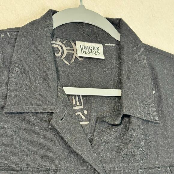 Chico’s Black Burnout Primal Print Textured Button-Up Boxy Shirt Large 90s VTG - Picture 7 of 7